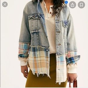 Free people mixed media flannel jean jacket xs